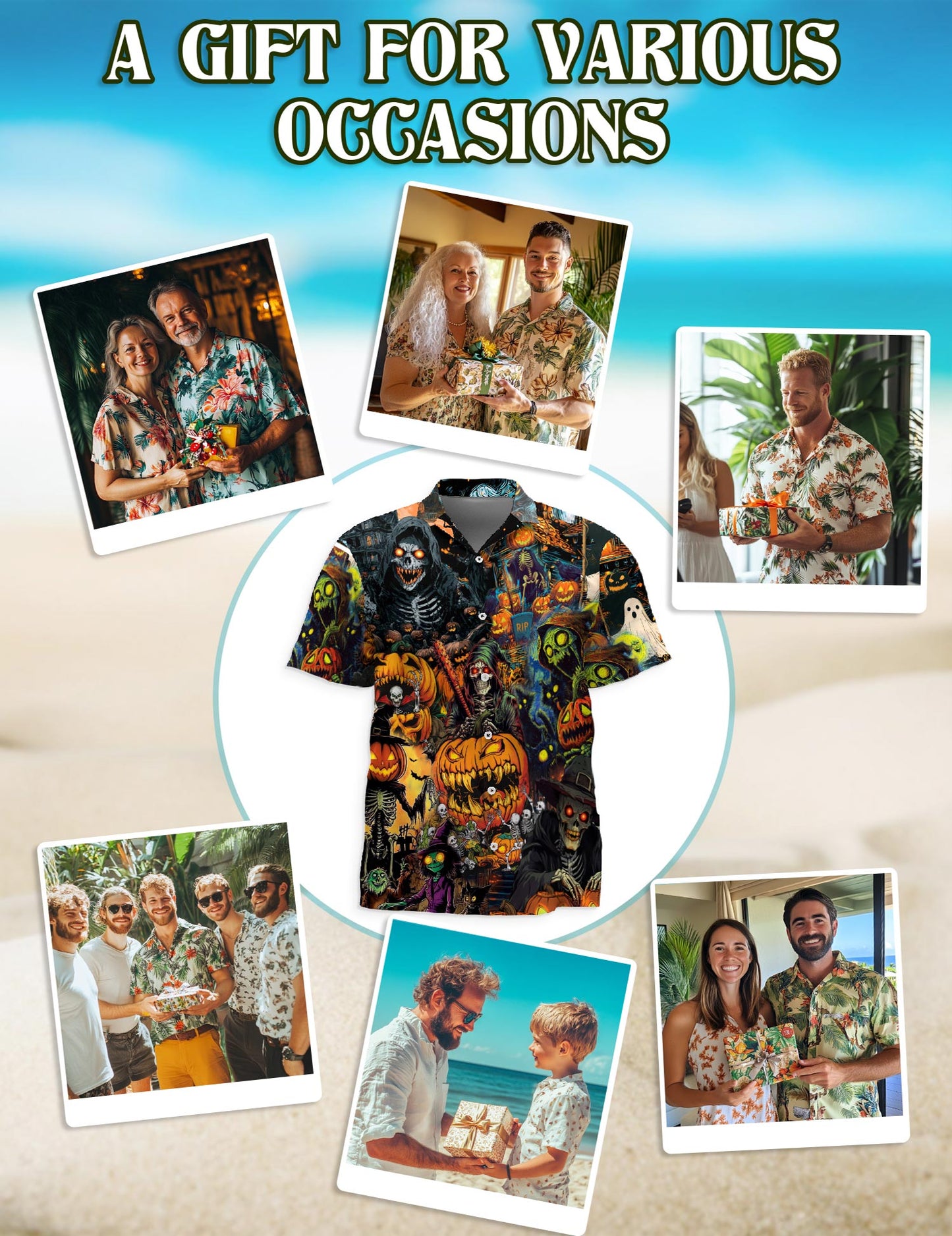 Netecom Spooky Skeleton Halloween Hawaiian Shirt for Men, Pumpkin Ghost Button Down Summer Beach Short Sleeve Shirts, S-5XL