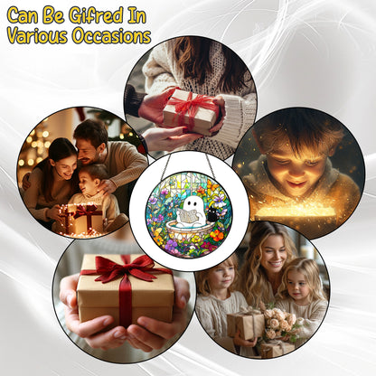 Netecom Ghost in Bathtub Stained Glass Sun Catcher – Whimsical Window Hanging, Perfect Gift for Fun Decor Lovers