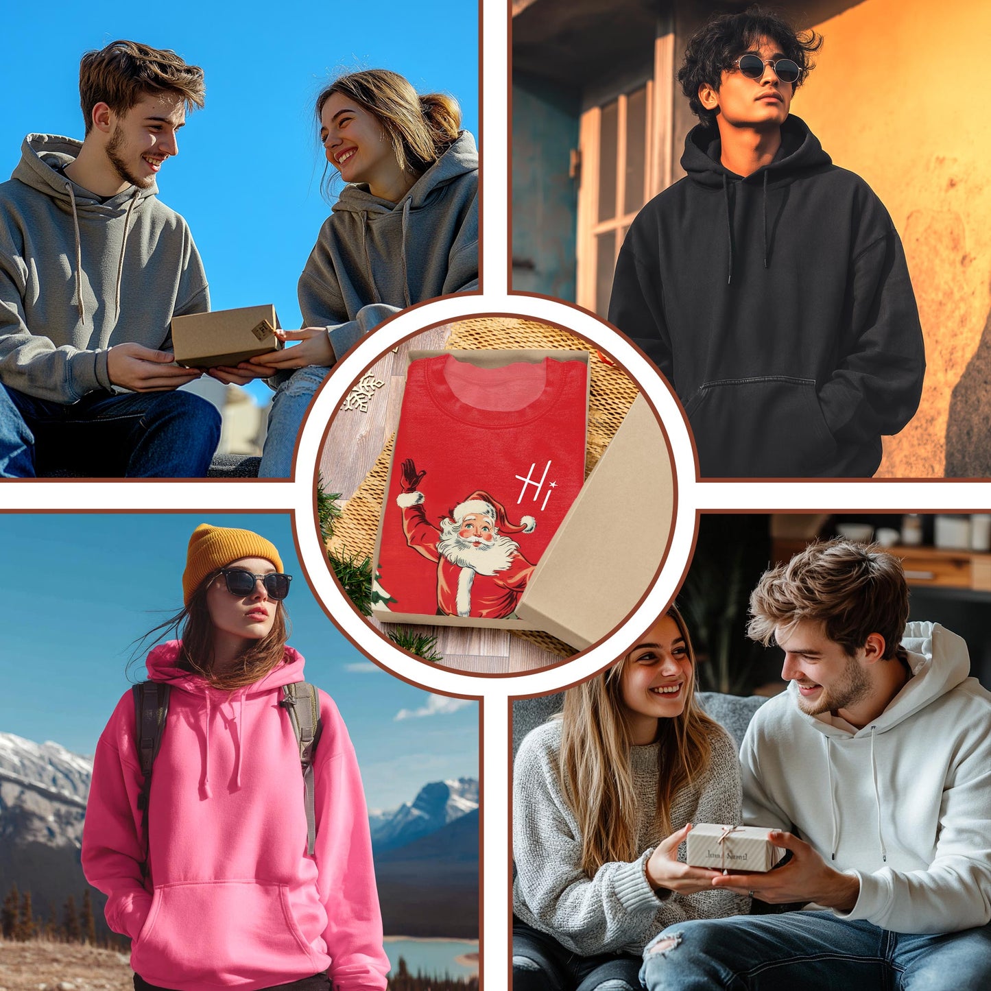 Neteco Ice Skating Santa 3D Hoodie with Front Pocket, Unisex Casual All Over Fashion Christmas Graphic Sweatshirt