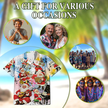Netecom Musical Santa Claus Christmas Hawaiian Shirt, Funny Holiday Button Down Summer Beach Short Sleeve Shirt, S-5XL