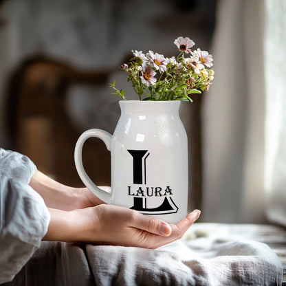 Netecom Gold Letter Monogram Ceramic Vase with Custom Name, Charming Floral Jug for Holiday Home Décor and Gift Giving
