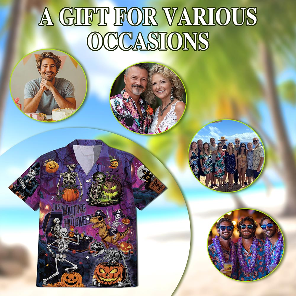 Netecom Halloween You're Already Dead Skeleton Hawaiian Shirt for Men, Horror Button Down Summer Beach Shirts, S-5XL