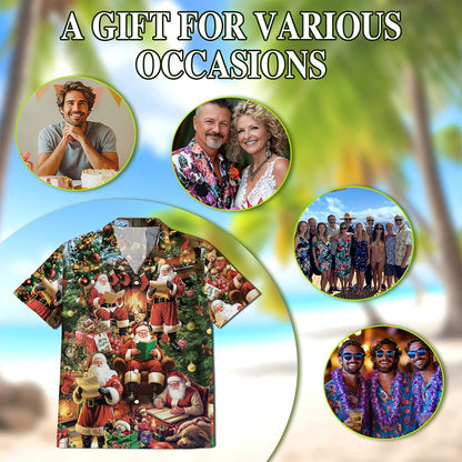 Netecom Santa Claus Reading Book Christmas Hawaiian Shirt for Men, Festive Holiday Button Down Summer Beach Shirt, S-5XL