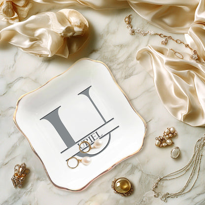 Netecom Personalized Jewelry Tray with Custom Initials and Names, Elegant Gift for Weddings, Birthdays, or Special Occasions