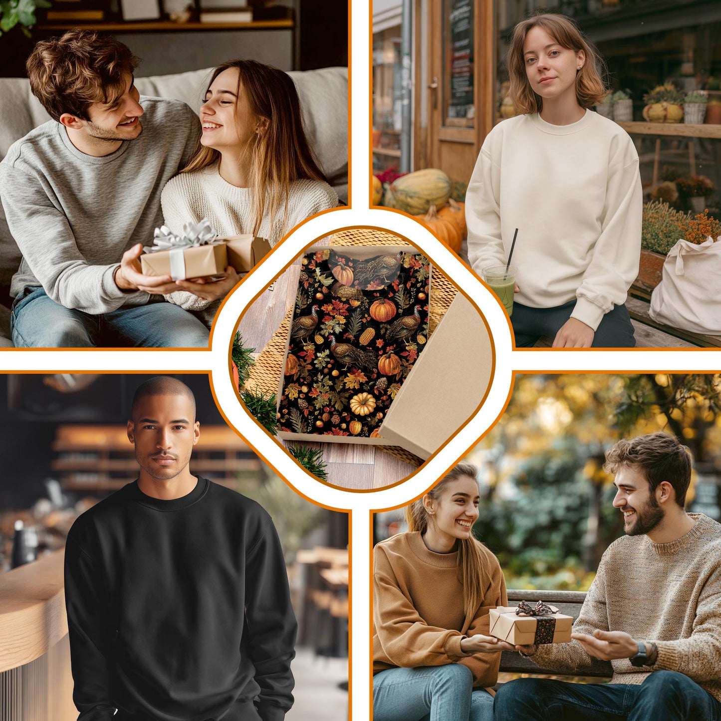 Netecom Thanksgiving Turkey Pumpkin Sweatshirt 3D All Over Print – Unisex Crewneck Pullover, Lightweight Fleece Casual Outfit