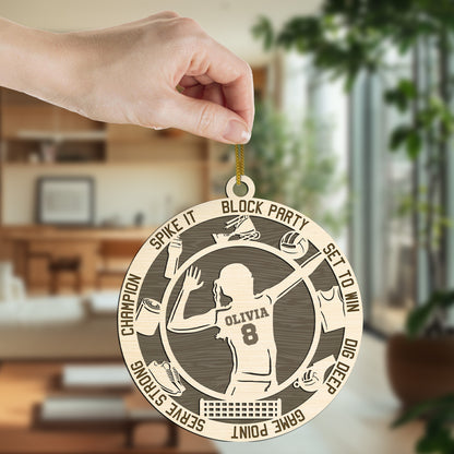 Netecom Sports Christmas Ornament for Volleyball Players – Personalized Wooden Keepsake with Custom Name & Number