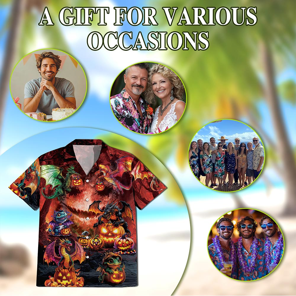 Netecom Halloween Dragon Hawaiian Shirt for Men, Halloween Present, Mythology Dragon Button Down Summer Beach Shirts, S-5XL
