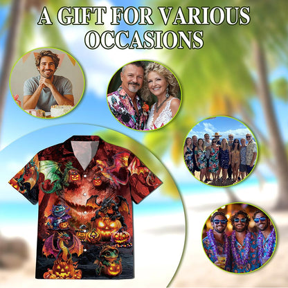 Netecom Halloween Dragon Hawaiian Shirt for Men, Halloween Present, Mythology Dragon Button Down Summer Beach Shirts, S-5XL