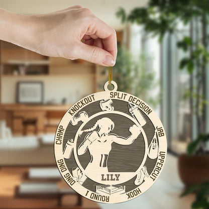 Netecom Personalized Boxing Ornament – Custom Wood Boxing Christmas Decoration with Engraved Name and Sports Design