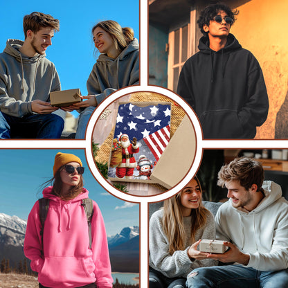 Netecom We Wish You Ameri Christmas 3D Hoodie with Front Pocket, Unisex Casual All Over Patriotic Graphic Sweatshirt