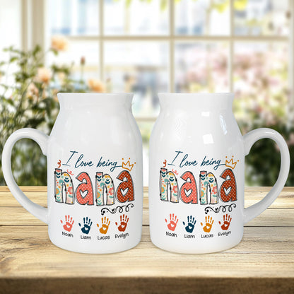 Netecom Personalized I Love Being NANA Ceramic Mug , Custom Grandkids Names and Handprints Coffee Cup , Unique Christmas or Mother's Day Gift for Grandma