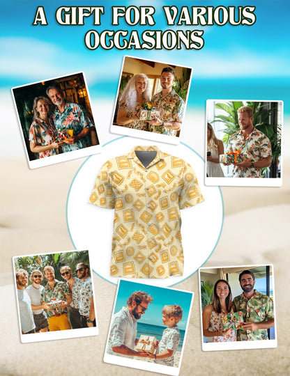 Netecom Vintage Italian Pasta Hawaiian Shirt for Men, Funny Foodie Pattern Aloha Button Down Short Sleeve Summer Shirt