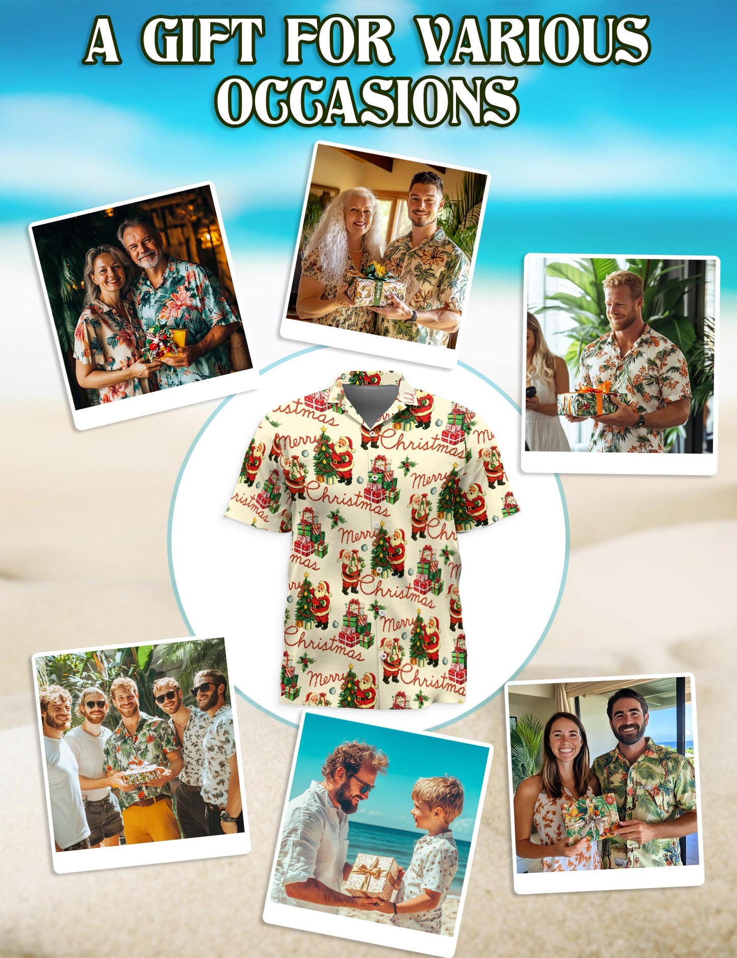 Netecom Santa Claus Hawaiian Shirt for Men Women, Merry Christmas Button Down Summer Beach Short Sleeve Shirts, S-5XL