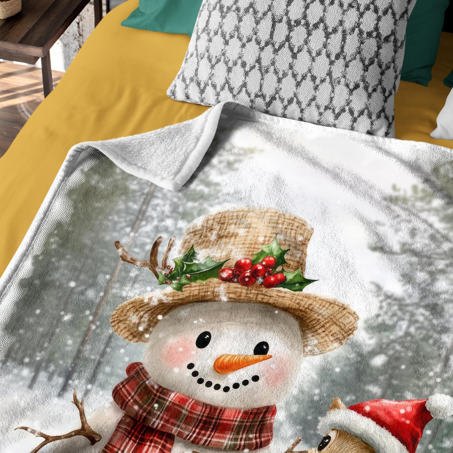 Netecom Cute Squirrel and Snowman Christmas Blanket, Winter Holiday Throw Blanket for Couch, Bed or Sofa, Ultra Soft and Warm Gift for Christmas or Holiday