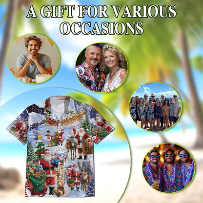 Netecom Santa Claus Snowy Christmas Village Hawaiian Shirt, Holiday Print Button Down Summer Beach Short Sleeve Shirt, S-5XL