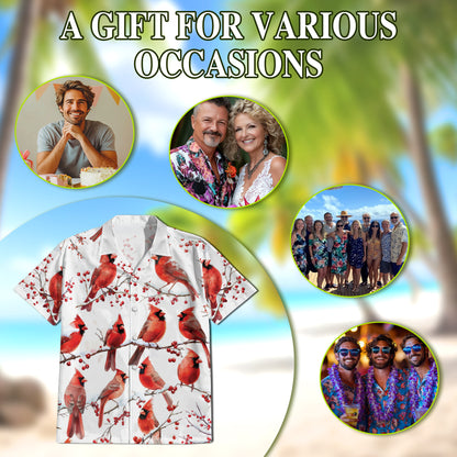 Netecom Snow Cardinal Hawaiian Shirt for Men, Bird Lover Gifts, Animal Button Down Summer Beach Short Sleeve Shirts