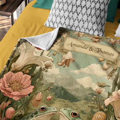 Netecom Personalized Frog Couple Blanket, Custom Names and Established Date, Until We Croak Throw Blanket for Couch, Bed, or Sofa, Perfect Gift for Couples, Christmas, Anniversary