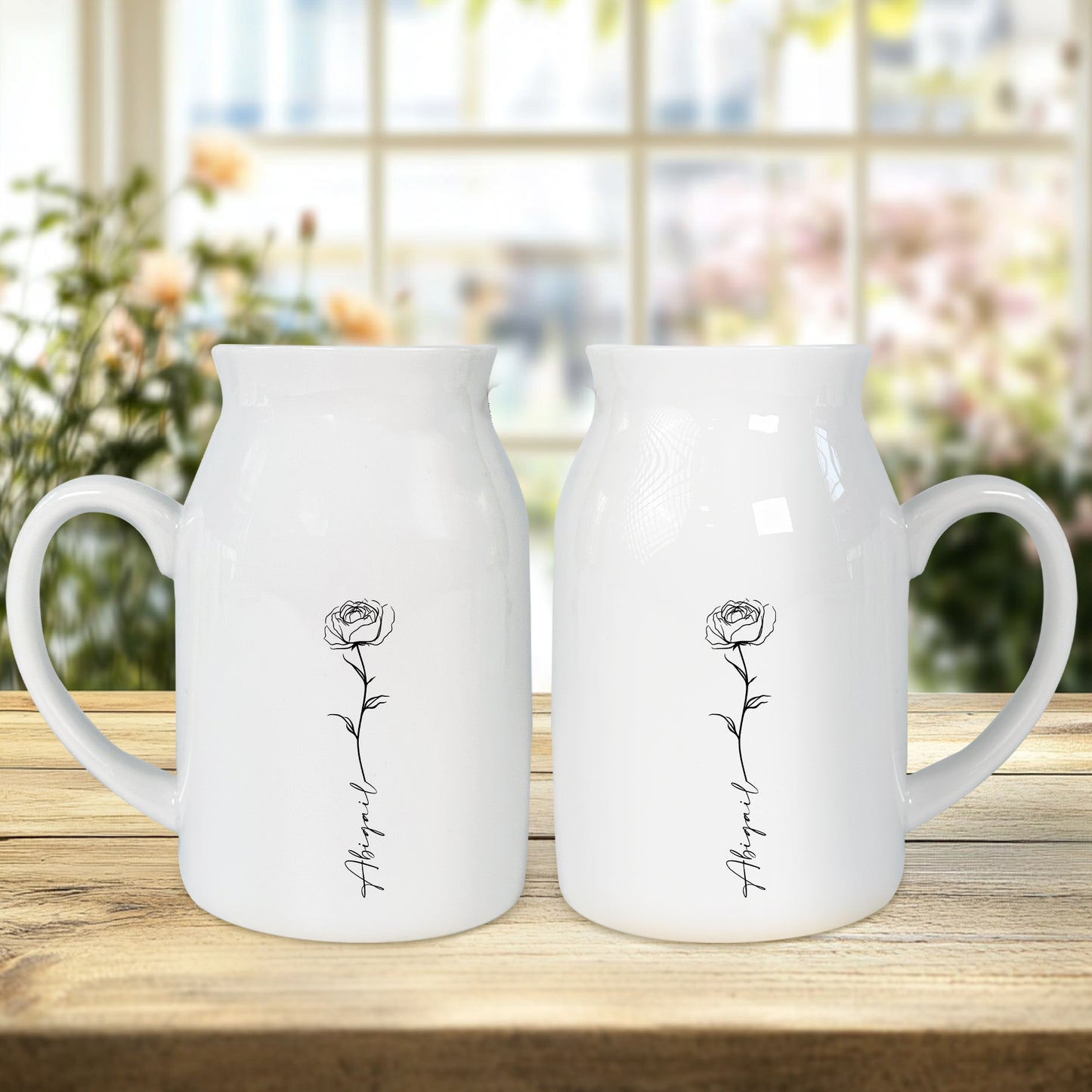 Netecom Personalized Birth Flower Ceramic Jug Vase with Custom Name, Elegant Home Decor Pitcher, Unique Gift for Birthday, Mother’s Day, or Christmas