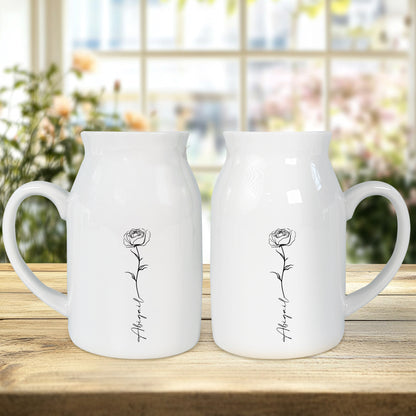 Netecom Personalized Birth Flower Ceramic Jug Vase with Custom Name, Elegant Home Decor Pitcher, Unique Gift for Birthday, Mother’s Day, or Christmas