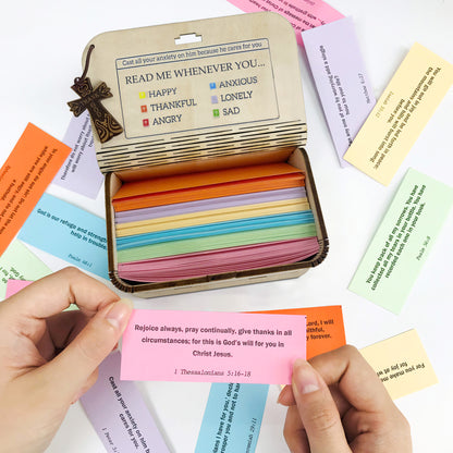 Handmade Bible Verse Cards Box (150 pcs), Bible Verses With Wooden Box for Emotion and Feeling, Inspirational Bible Gifts, Mom Gifts, Graduation Gift, Christian Gift for Women Men, Purple