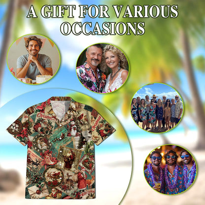 Netecom Merry Christmas Santa Claus Hawaiian Shirt for Men, Retro Holiday Button Down Summer Beach Short Sleeve Shirts, S-5XL