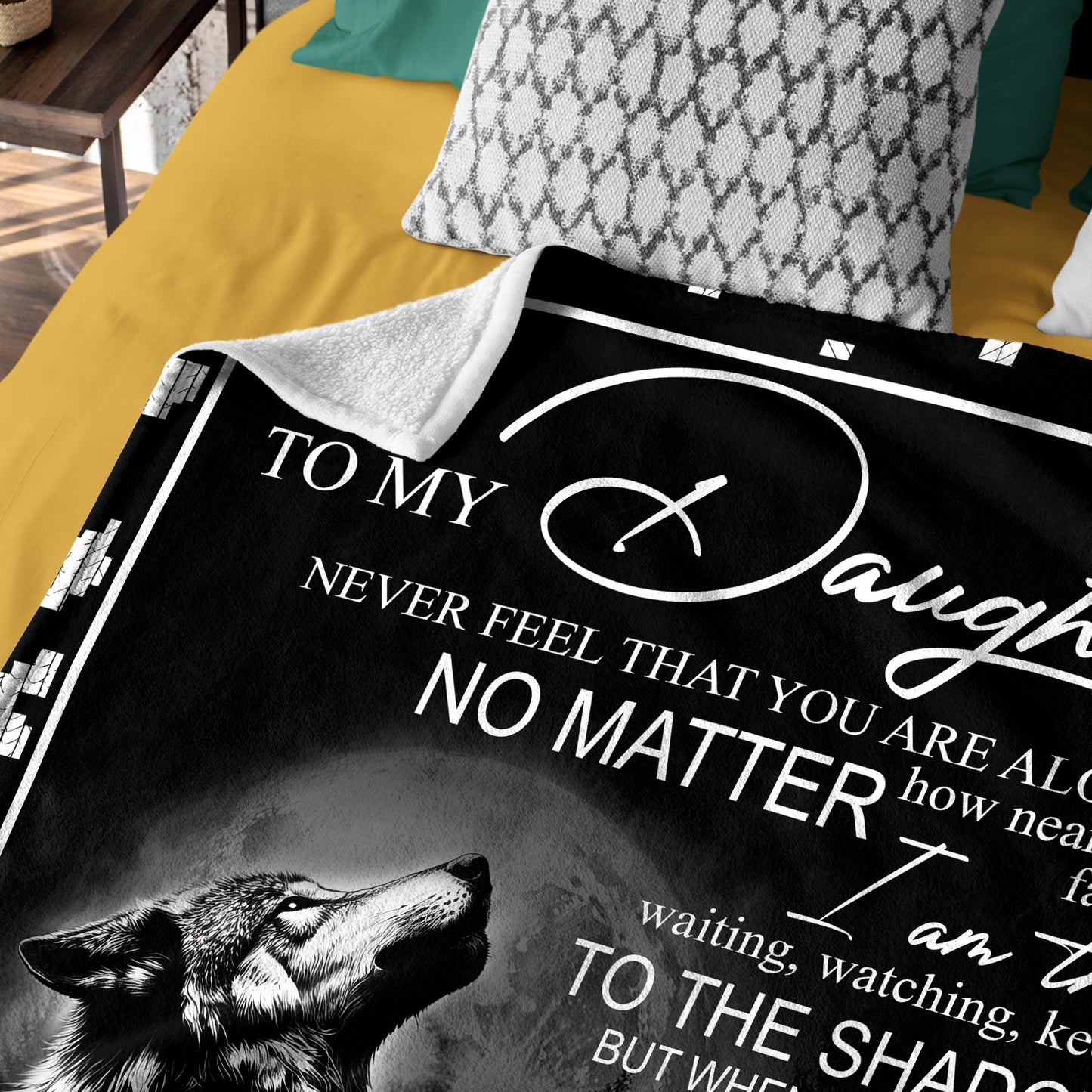 Netecom Personalized To My Daughter Blanket from Dad and Mom, Black White Wolf Throw Blanket for Couch, Bed or Sofa, Ultra Soft Warm, Birthday Gift for Daughter, Christmas or Anniversary