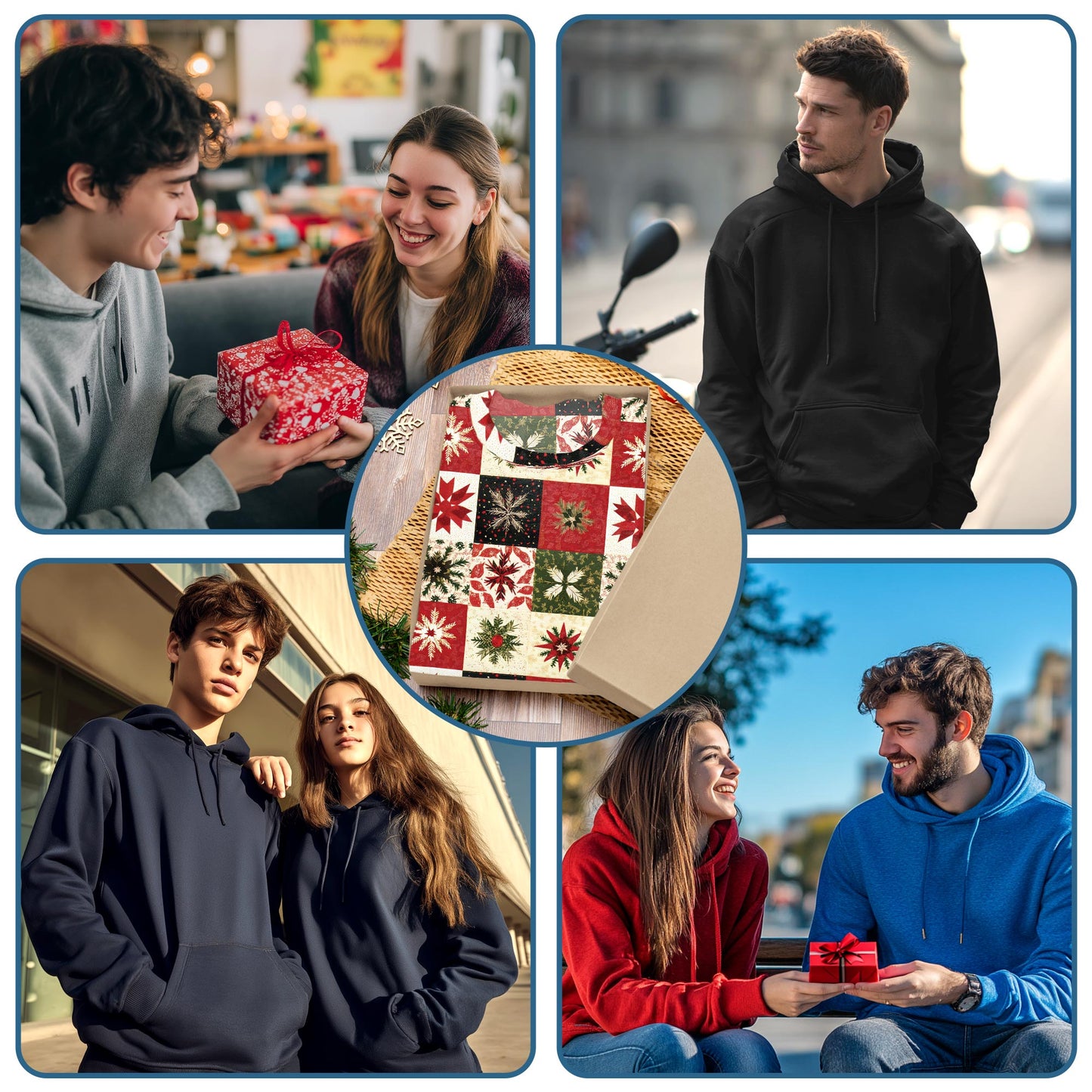Netecom Christmas Quilt Pattern Print Hoodie with Front Pocket, All Over Patchwork Style Graphic Sweatshirt Unisex Casual