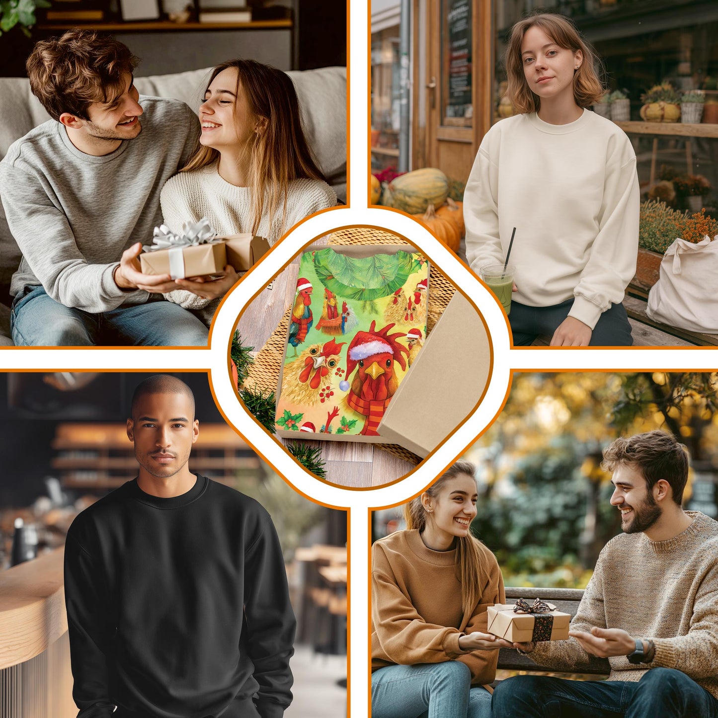 Netecom Funny Christmas Rooster Sweatshirt 3D All Over Print – Unisex Crewneck Pullover, Lightweight Fleece Casual Outfit