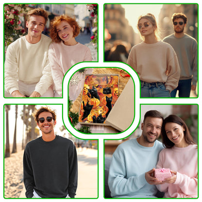 Netecom Halloween Black Cat Pumpkin Sweatshirt 3D All Over Print, Spooky Autumn Outfit, Crewneck Pullover for Costume Party