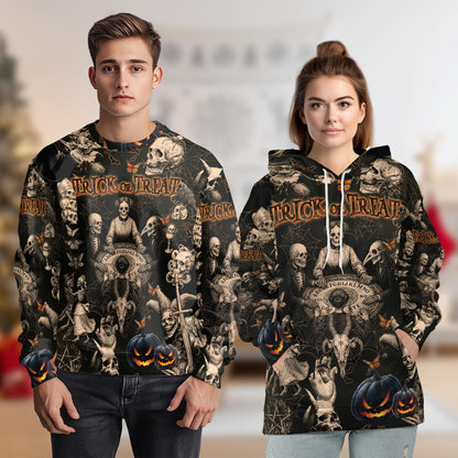 Netecom Vintage Skull Halloween 3D Print Hoodie with Front Pocket, All Over Graphic Pullover Sweatshirt Unisex Casual