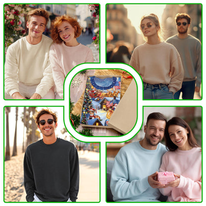 Netecom Patriotic Santa Christmas Sweatshirt 3D All Over Print, Cozy Holiday Scene Design, Crewneck Pullover for Costume Party
