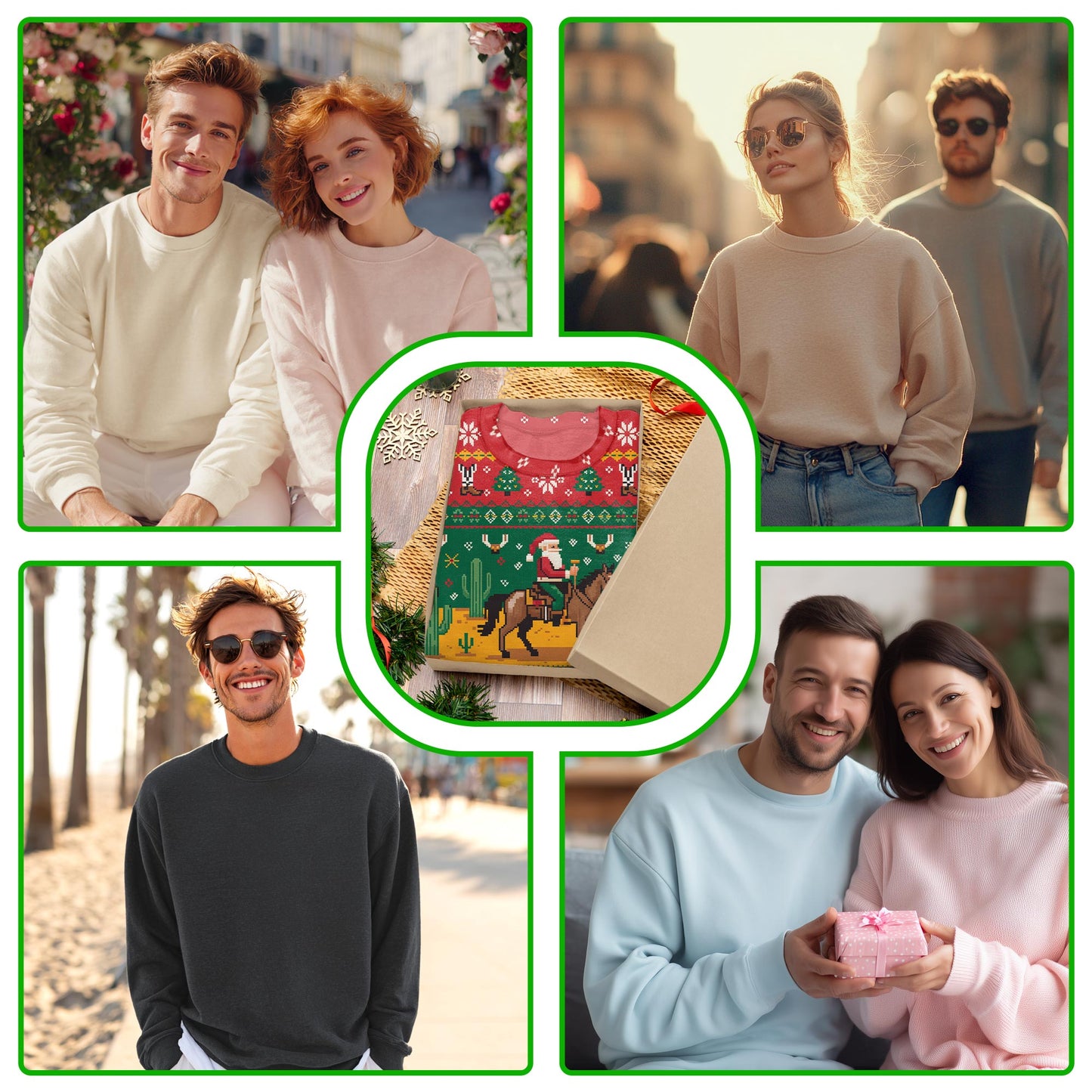 Netecom Western Cowboy Santa Christmas Sweatshirt 3D All Over Print, Horse Cactus Design, Crewneck Pullover for Costume Party