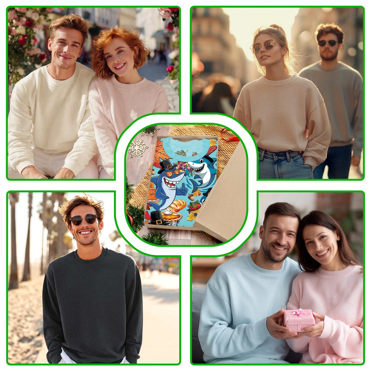 Netecom Thanksgiving Shark Sweatshirt 3D All Over Print, Funny Holiday Autumn Design, Crewneck Pullover for Costume Party