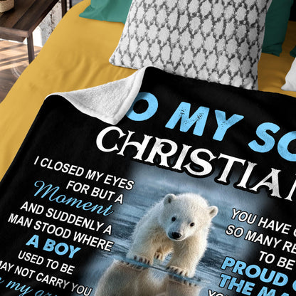 Netecom Personalized Polar Bear Blanket for Son from Dad and Mom, Ultra Soft Warm Throw Blanket for Couch, Bed or Sofa, Bear Lover Gift, Birthday Gifts for Son, Present for Christmas, Anniversary