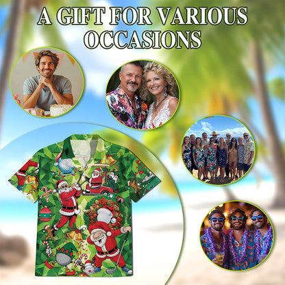 Netecom Santa Claus Christmas Hawaiian Shirt, Golfer Holiday Button Down Summer Beach Short Sleeve Shirt, S-5XL