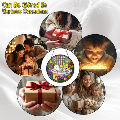 Netecom Charming Ghost in Bathtub Stained Glass Sun Catcher – Quirky Decorative Ornament, Perfect Gift for Fun and Whimsy