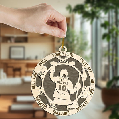 Netecom Custom Hockey Ornament – Personalized Wooden Ornament with Player Name & Hockey Terms – Perfect Christmas Gift