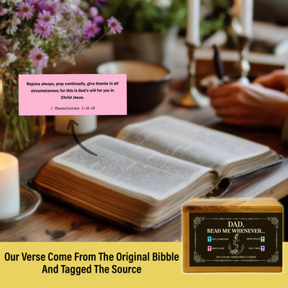 Dad Bible Verses Wooden Box with Walnut Cross – 150 Color-Coded Christian Scriptures for Peace, Love, Strength & Encouragement – Perfect Gift for Fathers