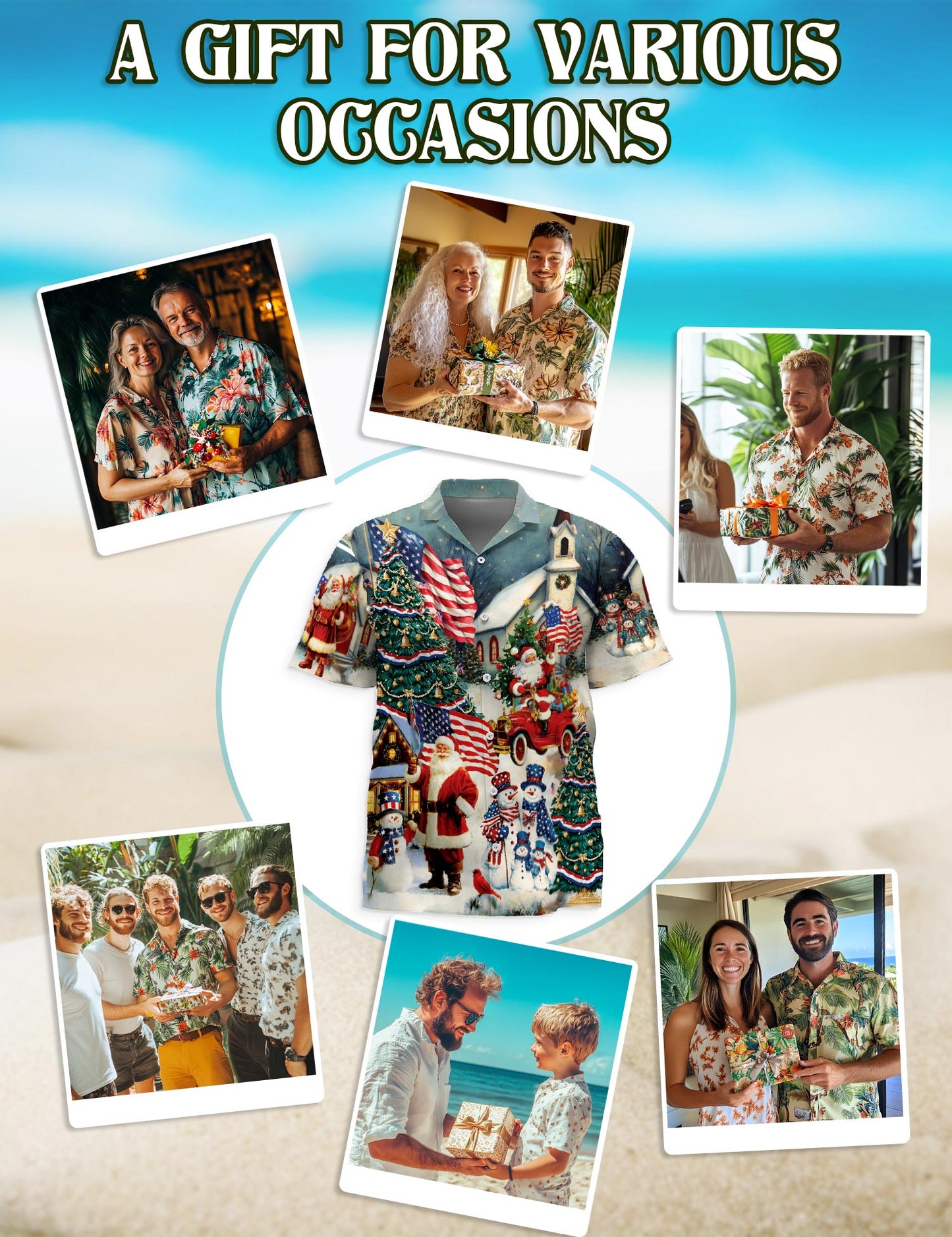 Netecom American Flag Santa Christmas Hawaiian Shirt, Patriotic Holiday Button Down Summer Beach Short Sleeve Shirt, S-5XL