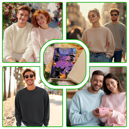Netecom Halloween Black Cat Pumpkin Sweatshirt 3D All Over Print, Witchy Spooky Outfit, Crewneck Pullover for Costume Party