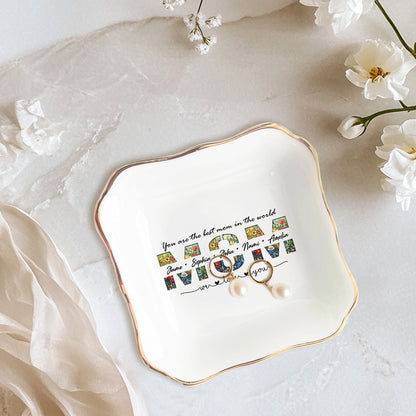 Netecom Elegant Floral "MOM" Ring Holder with Personalized Kids Names, Ideal Gift for Grandma or Mother's Day