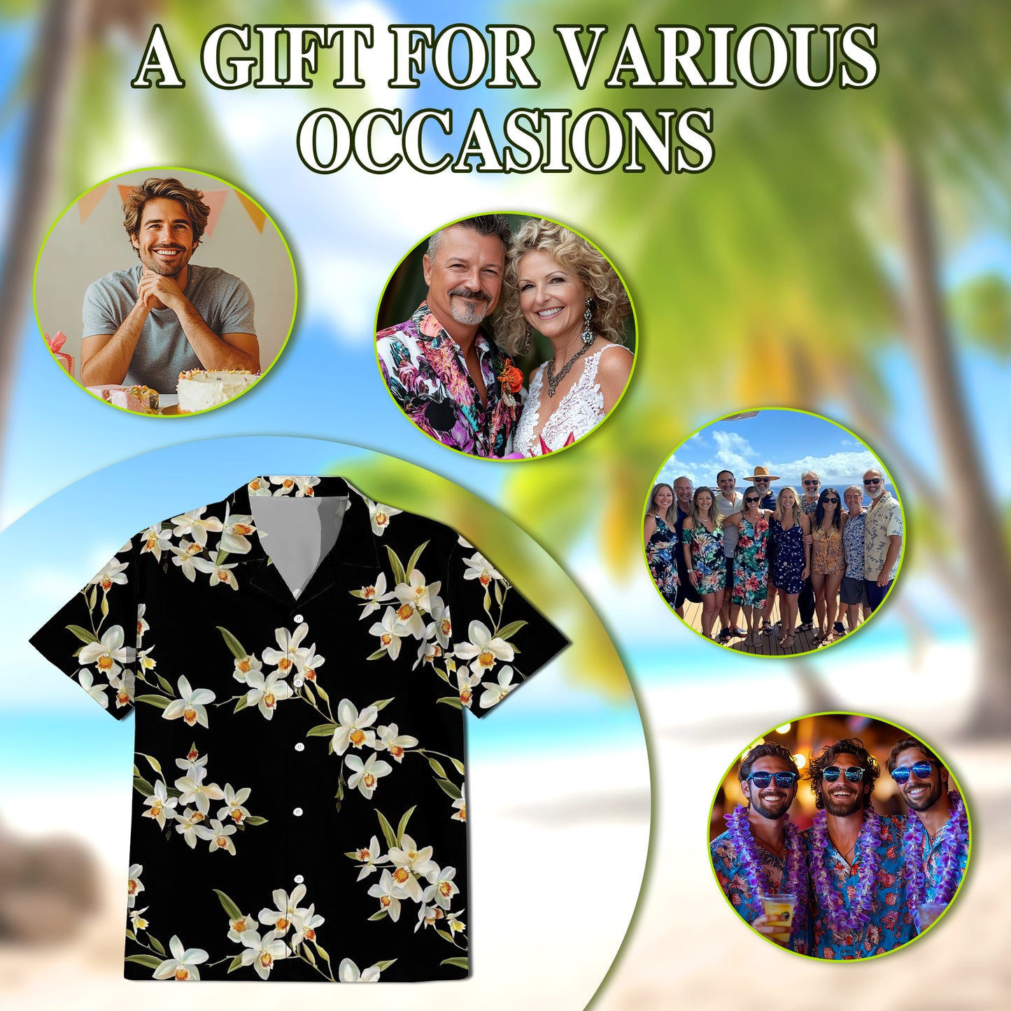 Netecom Orchid Hawaiian Shirt for Men, Floral Lover Gifts, Flower Button Down Summer Beach Shirt