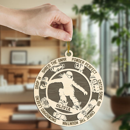 Netecom Personalized Snowboarder Ornament – Custom Wooden Snowboarding Holiday Decoration with Name & Snowboarding Terms