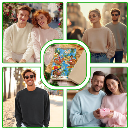 Netecom Thanksgiving Turkey Sweatshirt 3D All Over Print, Funny Hawaiian Beach Design, Crewneck Pullover for Costume Party