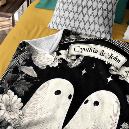 Netecom Personalized Ghost Couple Blanket with Names and Established Date, Woodland Floral Throw Blanket for Couch, Bed or Sofa, Romantic Gift for Couples, Anniversary or Halloween Decor