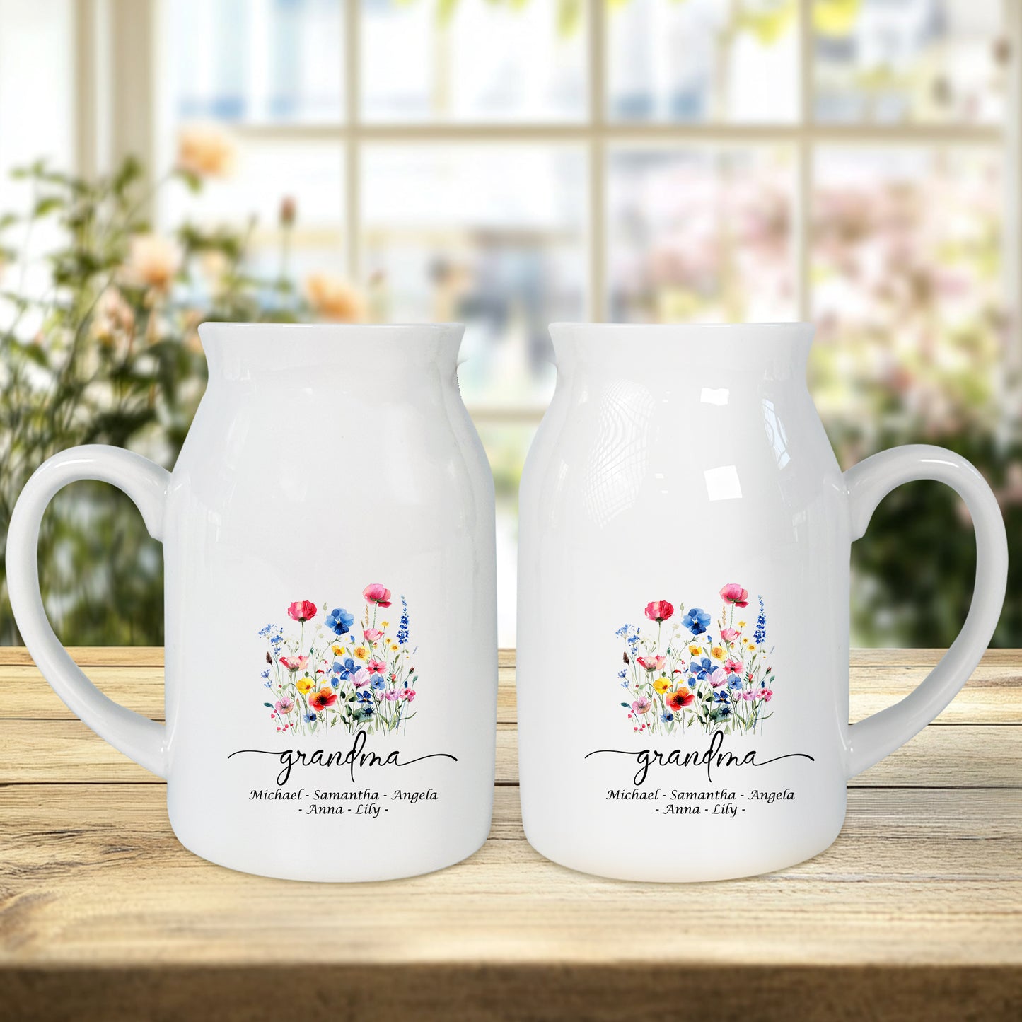 Netecom Personalized Ceramic Jug Vase with Custom Title and Names, Perfect Gift for Grandma, Mother’s Day, or Family Occasions