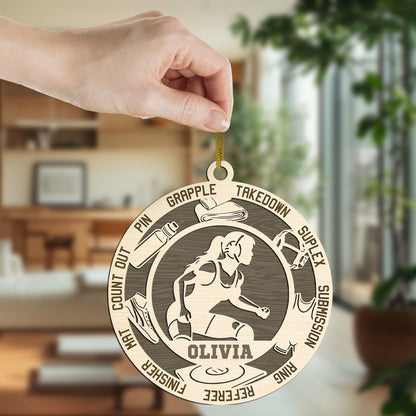 Netecom Personalized Wrestling Christmas Ornament – Custom Wooden Ornament for Wrestlers with Name & Terms