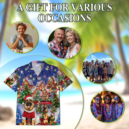 Netecom German Shepherd Christmas Hawaiian Shirt for Men, Festive Dog Holiday Print Button Down Summer Beach Shirt, S-5XL