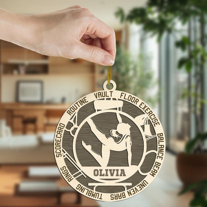 Personalized Custom Gymnastics Ornament – Personalized Wooden Ornament for Gymnasts with Name & Artistic Gymnastics Terms