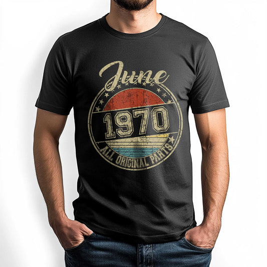 Netecom June 1970 All Original Parts T-Shirt, Retro Birthday Shirt for Men, Perfect Gift for June Birthday